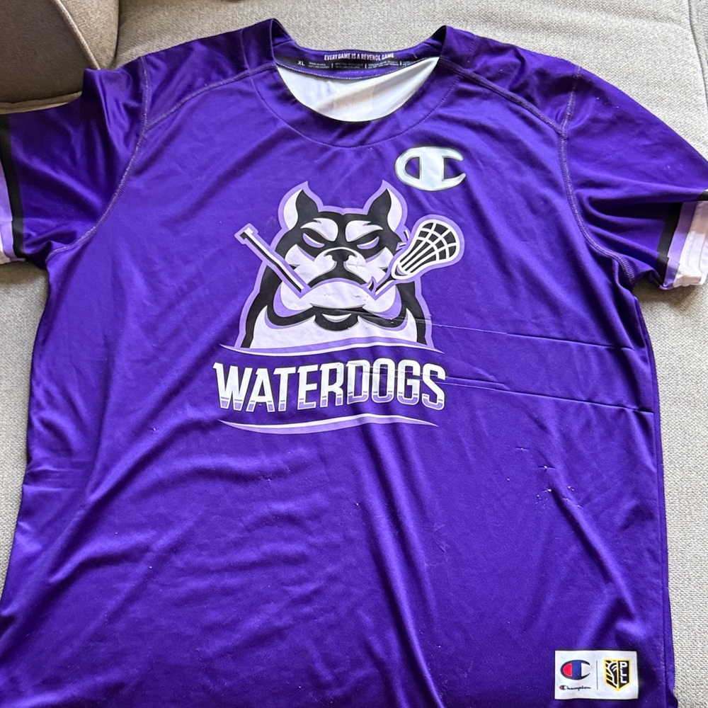 Matthew Sowers Champion Purple Waterdogs Lacrosse Tee with White and Black Logo
